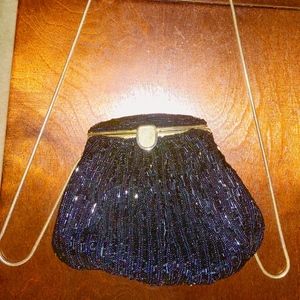 Unique Vintage Black beaded purse gold chain